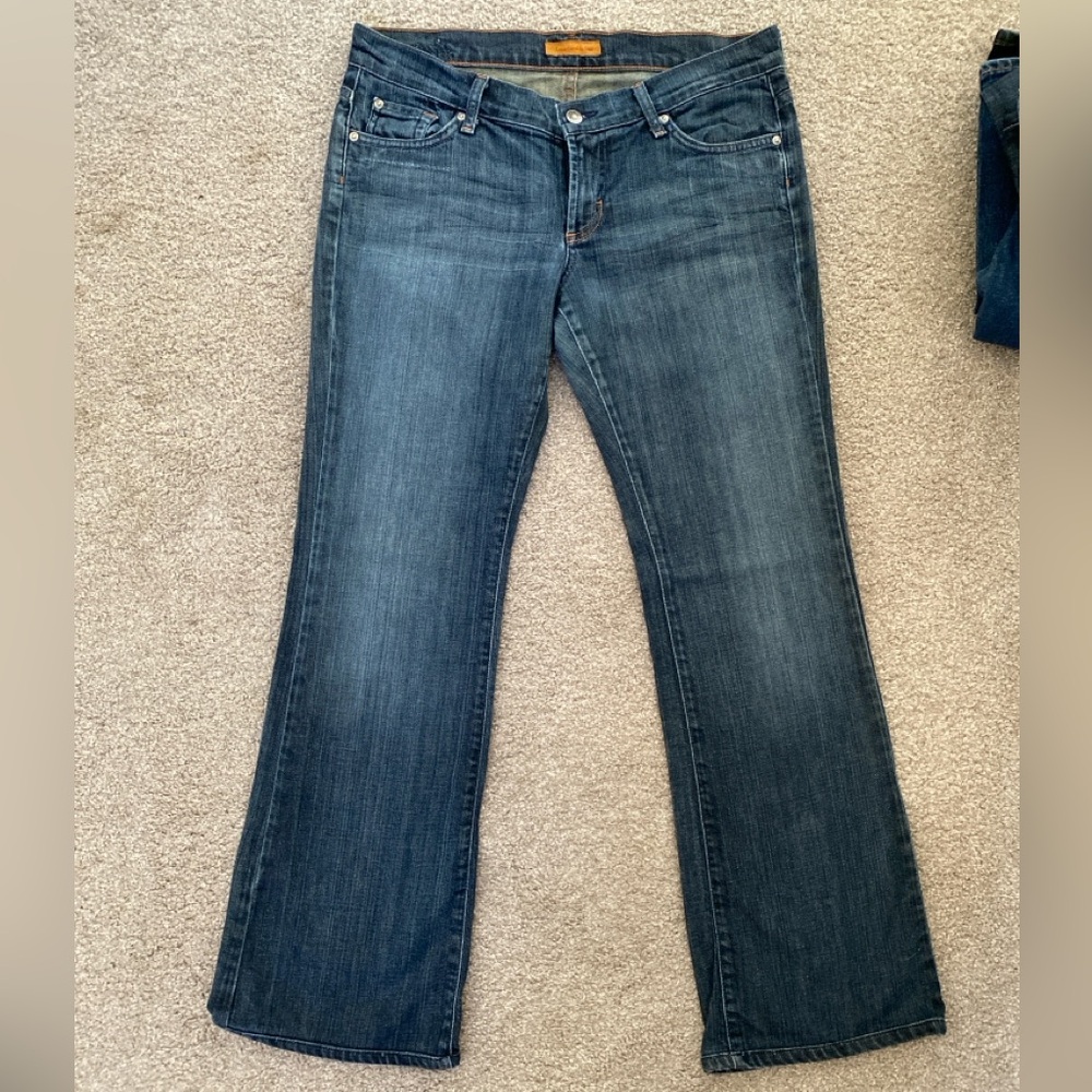 James Cured by Seun Monaco Low Rise Dark Blue Boot Cut Jeans Size 31
